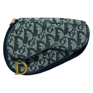 DIOR/ChristianDior Logogram/Saddle - Cream Dark Navy Jacquard Pouch 485-082925